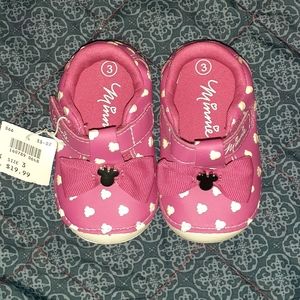 New Disney Minnie Mouse Bow Velcro Strap Baby Girls Shoes